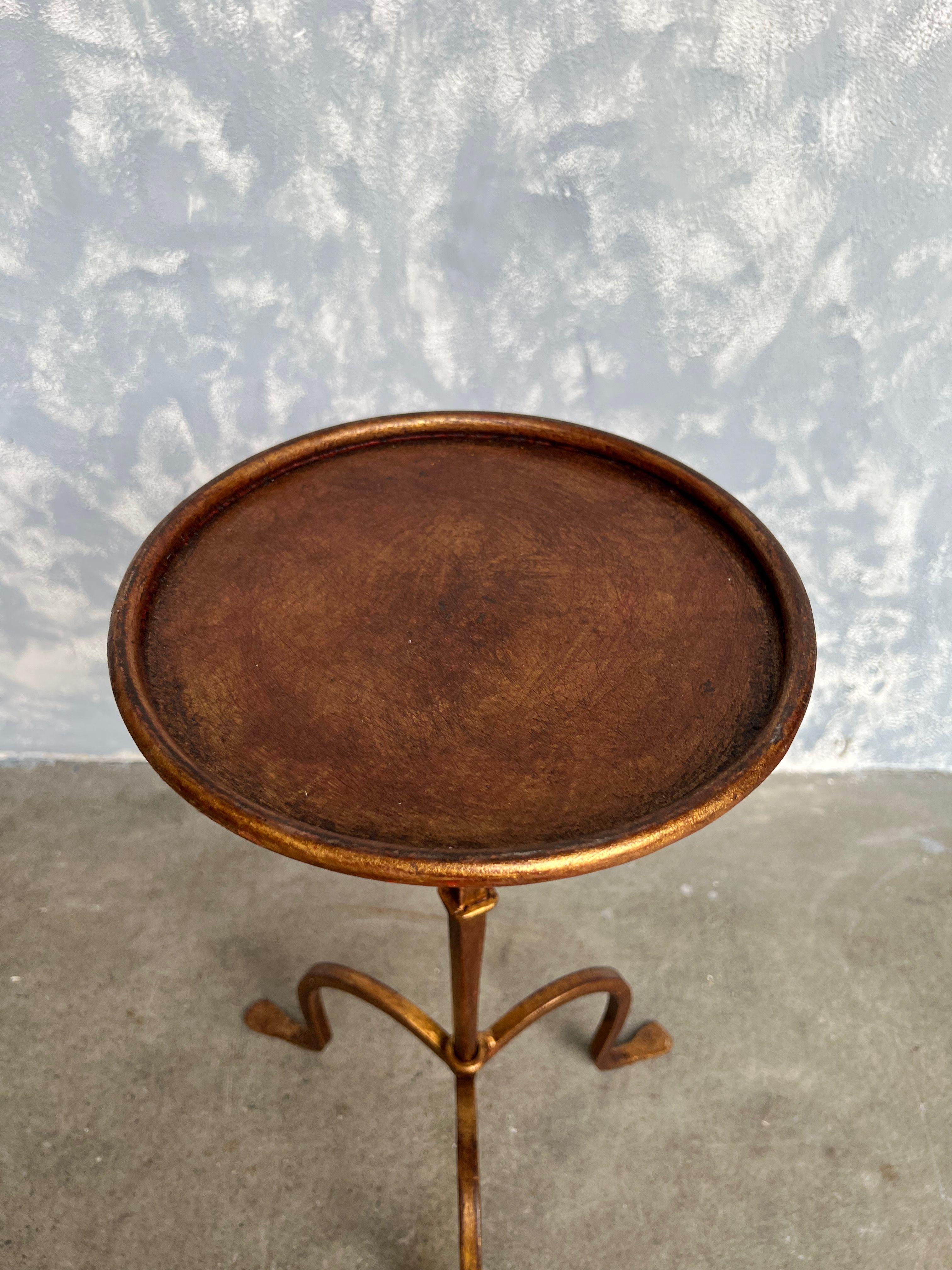 Small Gilt Metal Martini Table on a Tripod Base 2