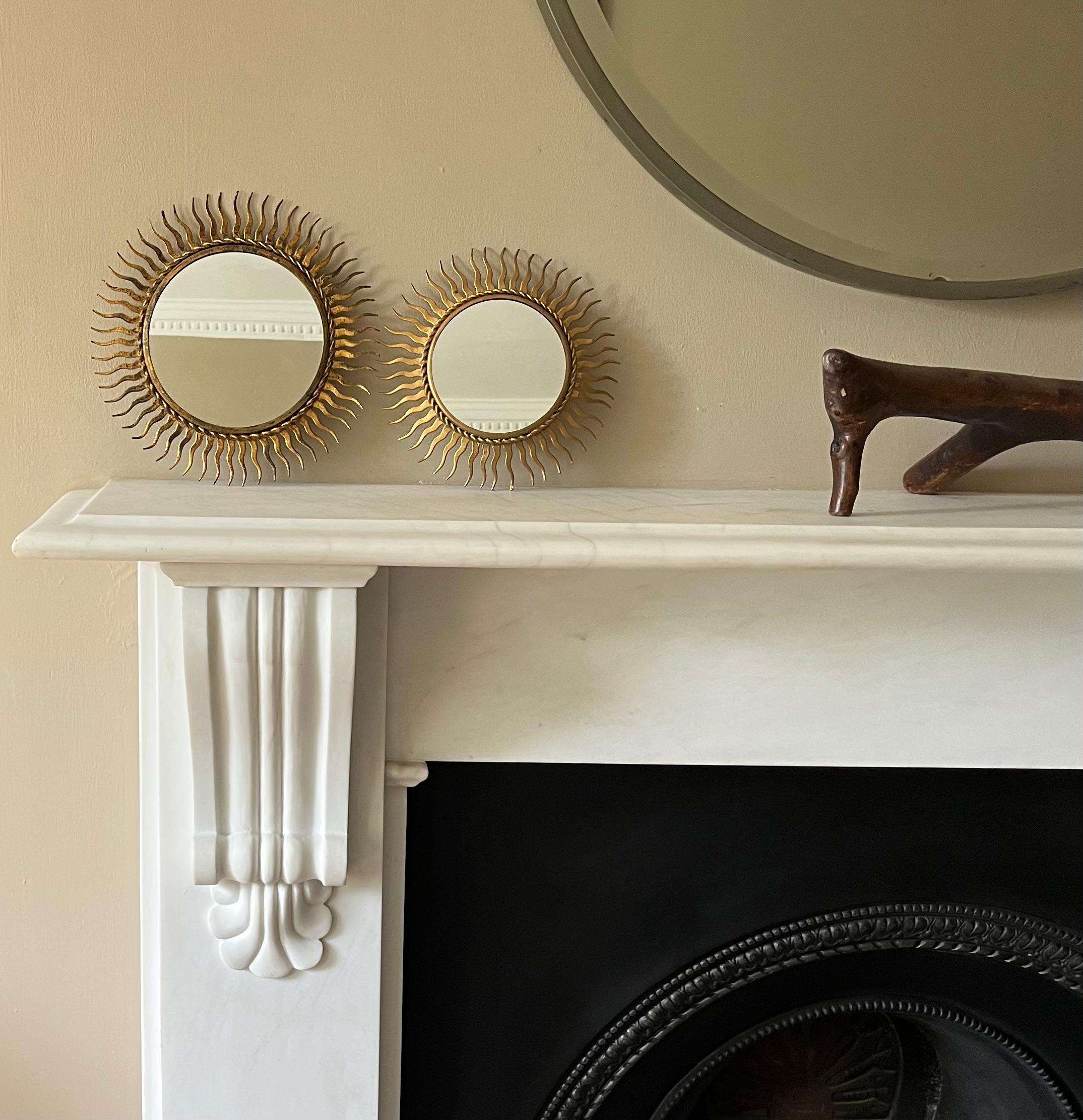 Mid-Century Modern Small gilt metal sunburst mirror