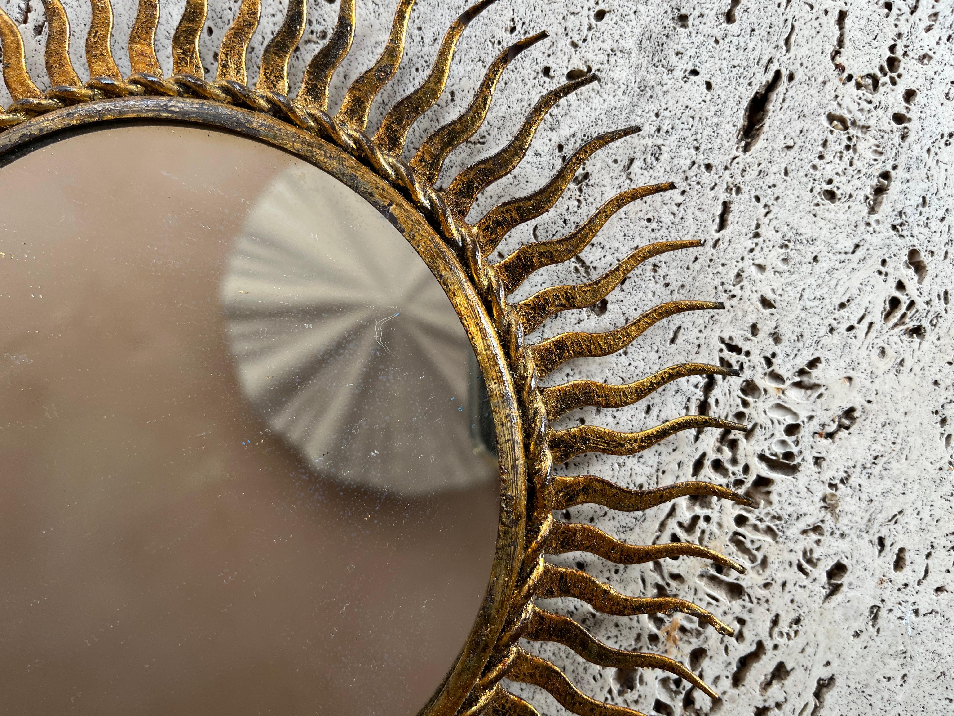 20th Century Small gilt metal sunburst mirror