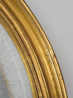 Small Gilt Oval Frame with Handk Drawn Deep Convex Mirror