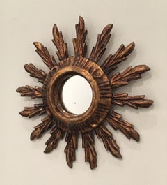 Small Gilt Wood Sunburst Mirror, Circa 1970