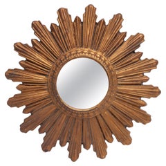 Kleiner vergoldeter Holzspiegel mit Sonnenschliff, Wandbehang, Italien