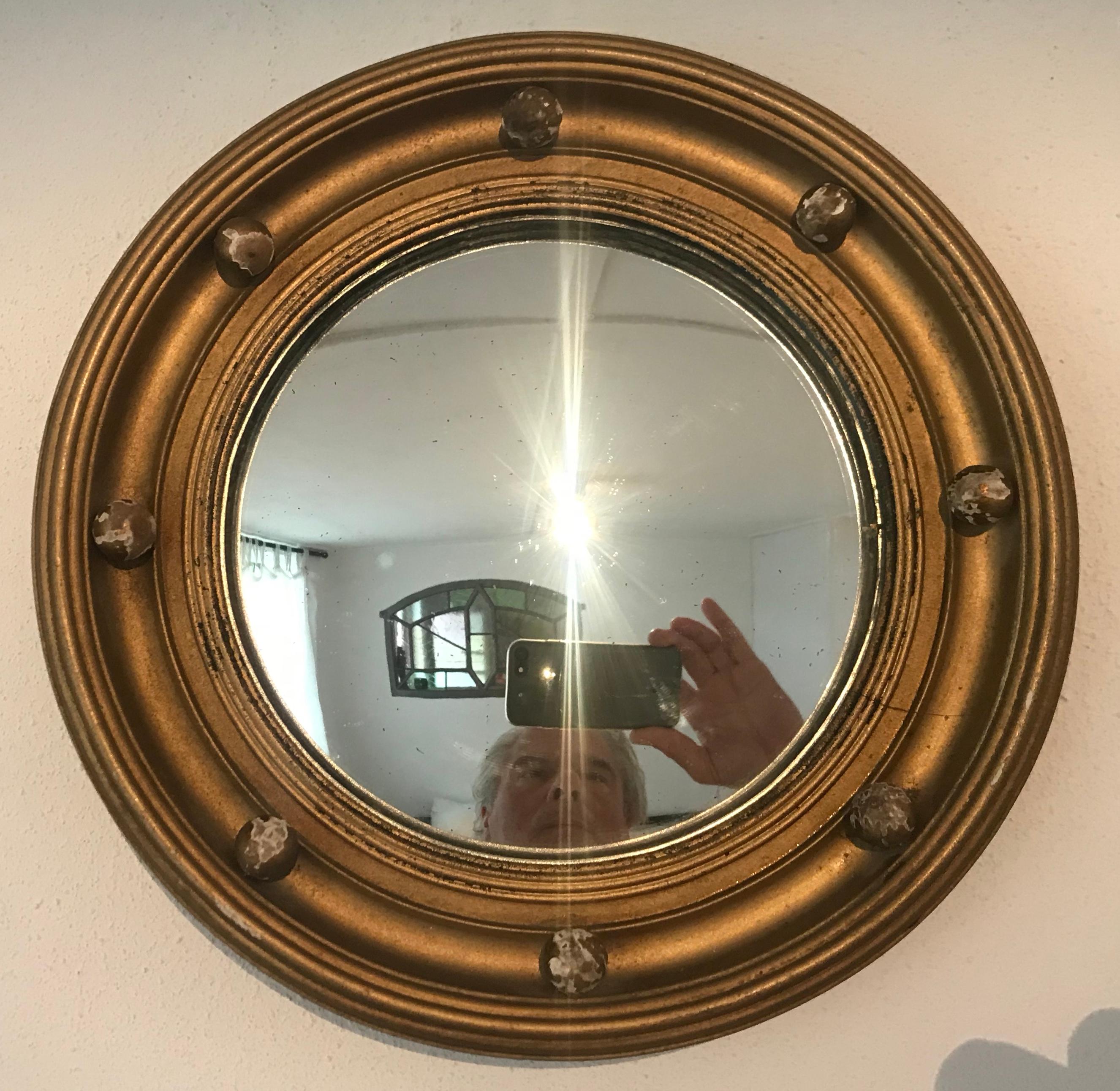 Late 19th Century Small Giltwood Convex Mirror, English, circa 1900