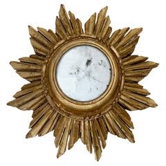 Vintage Small Giltwood Sunburst Convex Wall Mirror