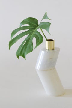 handmade minimalist marble vase with brass details ,   by Gustavo Dias