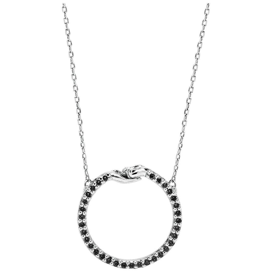Small Give and Receive Pendant in 18 Carat White Gold Set with Black Diamonds For Sale