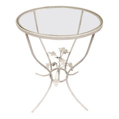 Vintage Small Glass and Metal Garden Table