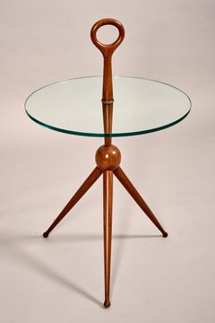 Small Glass and Walnut Tripod Side Table