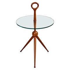 Small Glass and Walnut Tripod Side Table