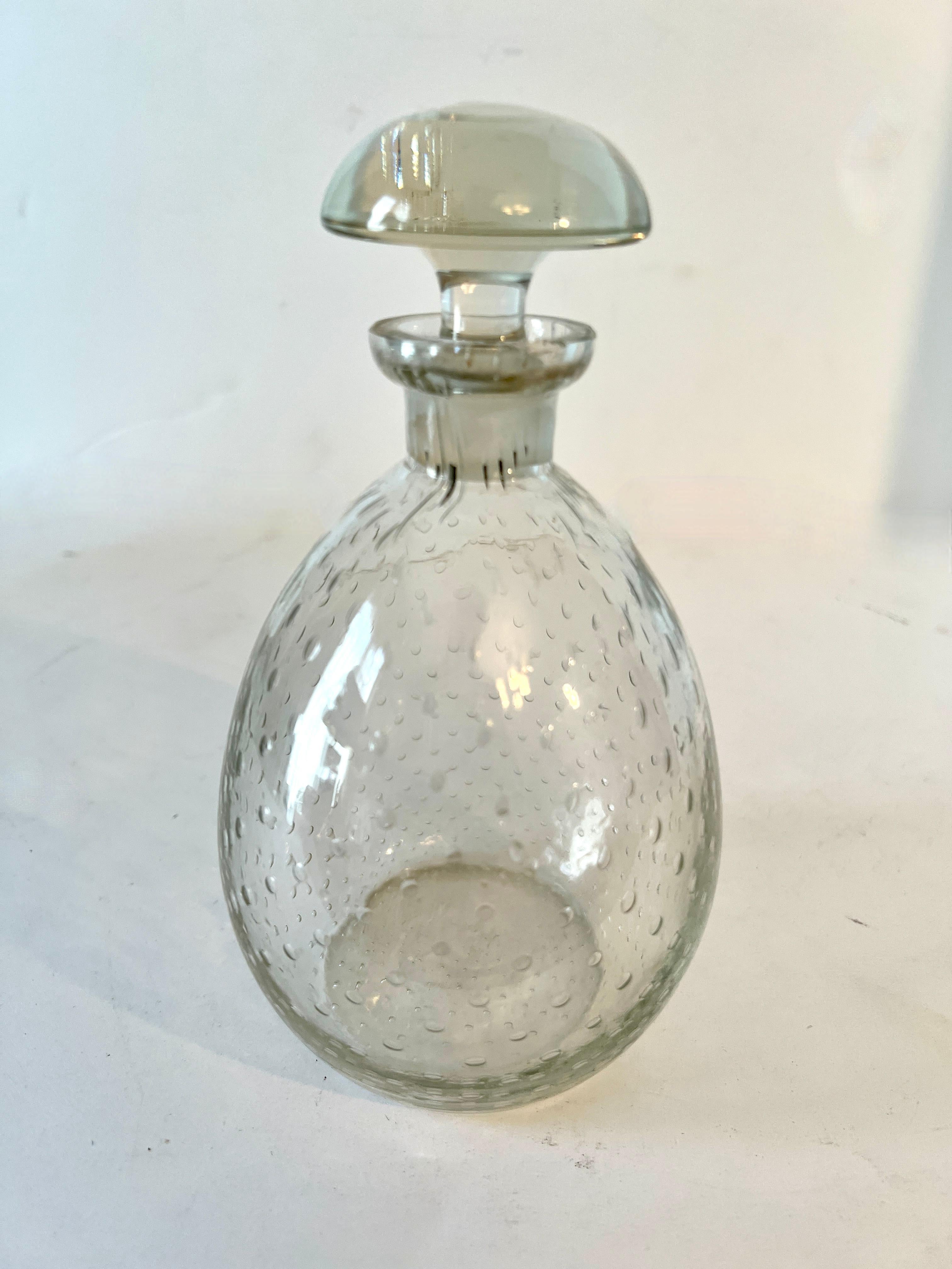 Modern Small Glass Decanter with Bubbles and with Stopper  For Sale