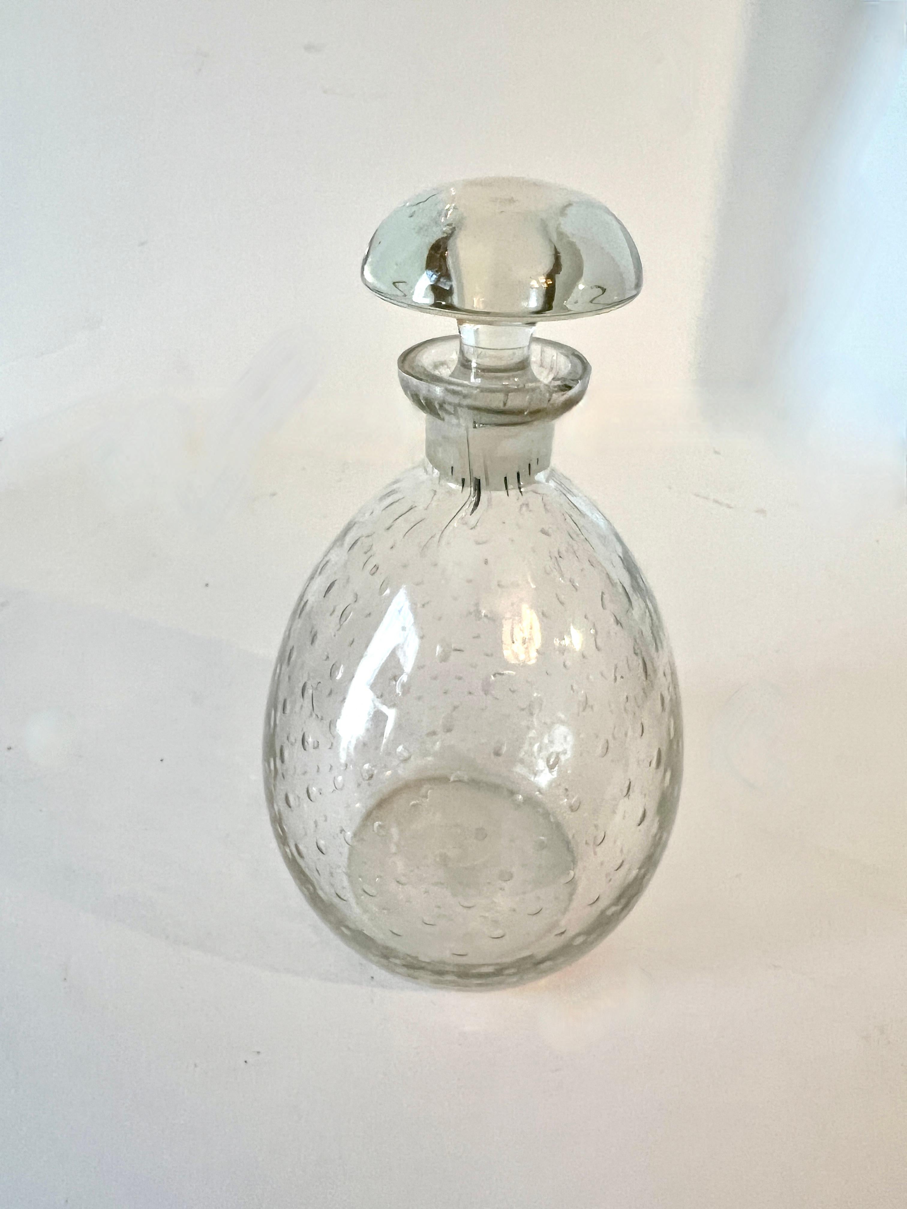 Hand-Crafted Small Glass Decanter with Bubbles and with Stopper  For Sale
