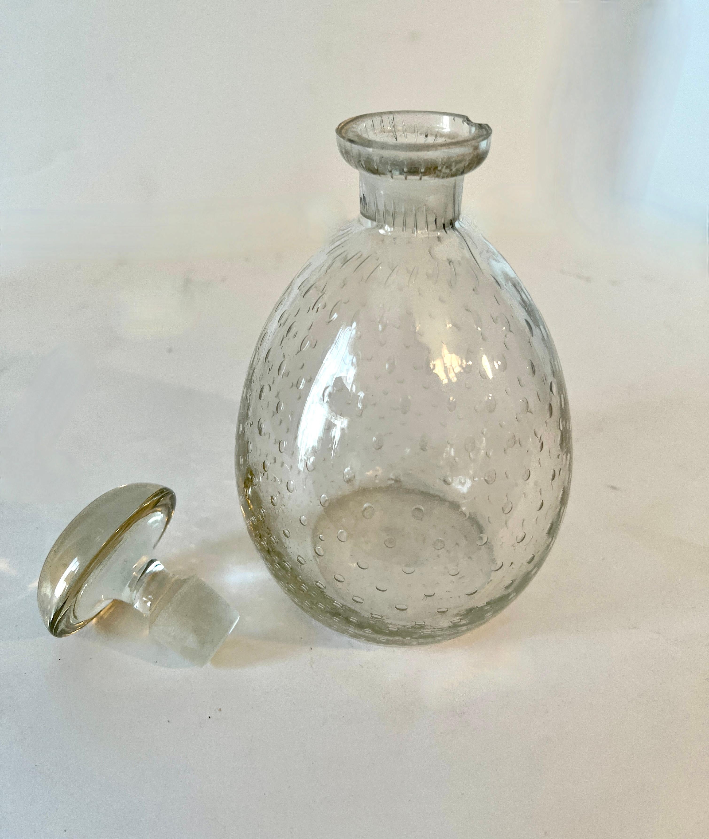 Art Glass Small Glass Decanter with Bubbles and with Stopper  For Sale