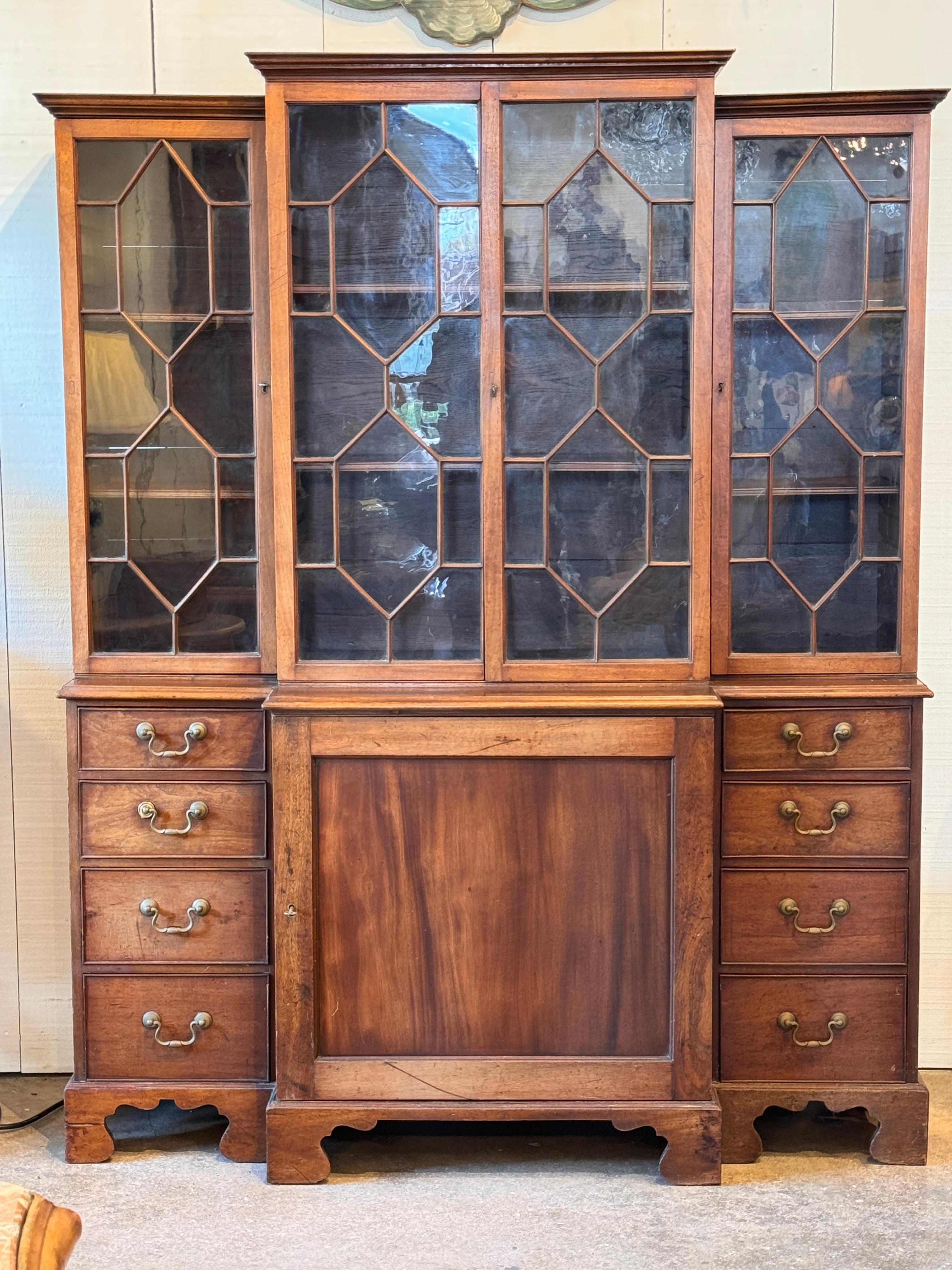 English Small Glass-Front Breakfront For Sale