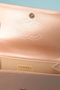 Small glass round beads on pale pink satin base clutch Chanel ( Numbered)