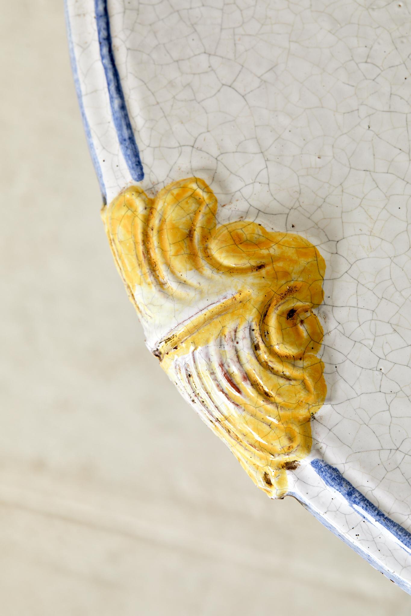 Enameled Small glazed ceramic pedestal table, circa 1960, Capri, Italy. For Sale