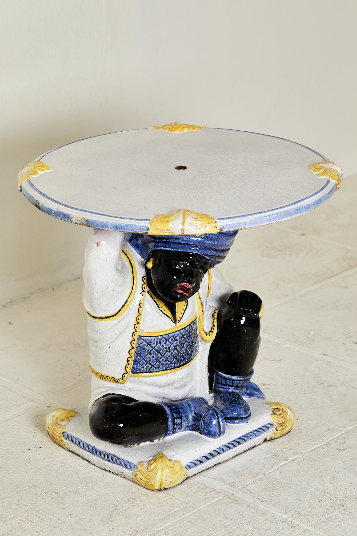 Mid-20th Century Small glazed ceramic pedestal table, circa 1960, Capri, Italy. For Sale