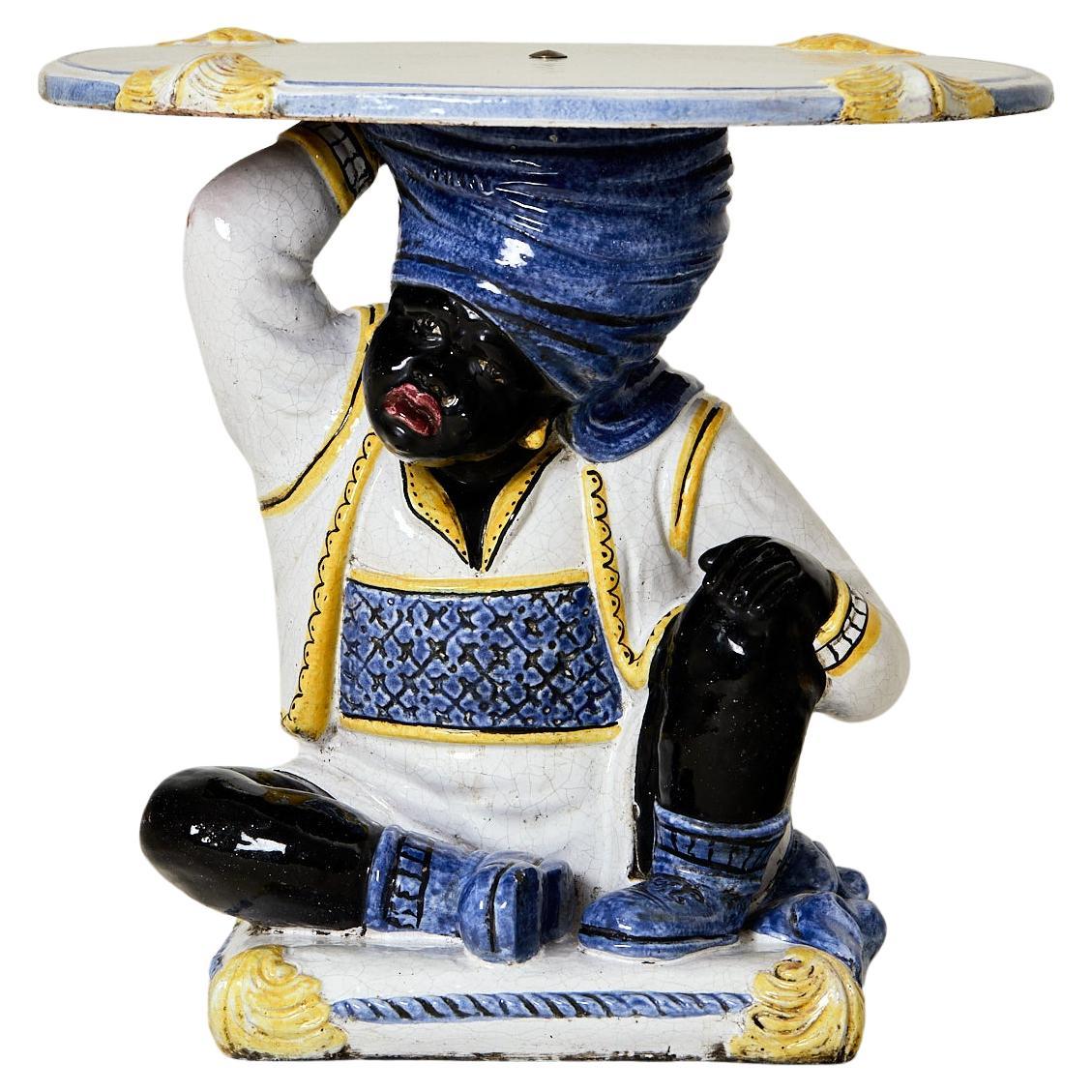 Small glazed ceramic pedestal table, circa 1960, Capri, Italy. For Sale