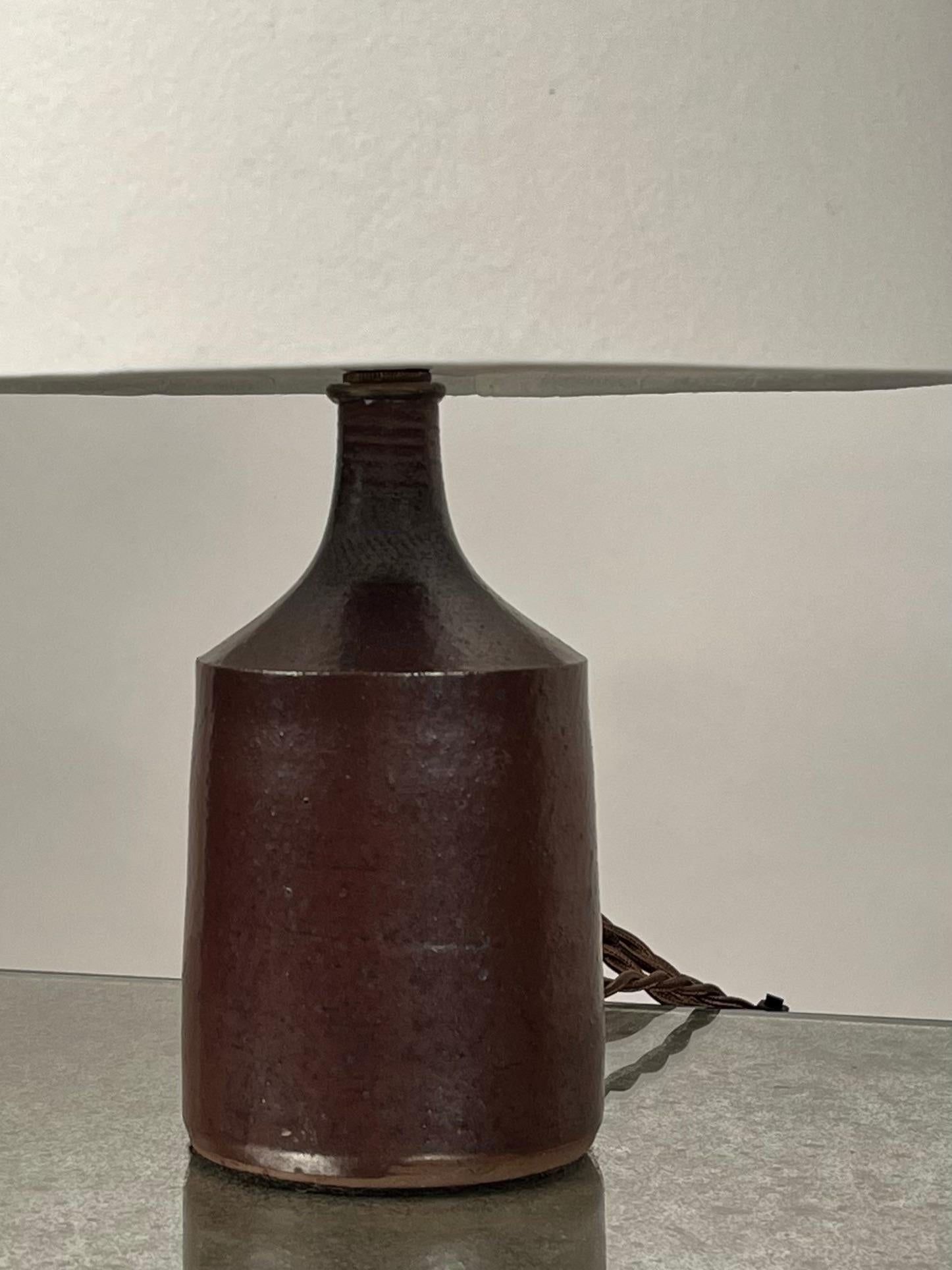 Modern Small Glazed French Ceramic Cylinder Lamp  For Sale