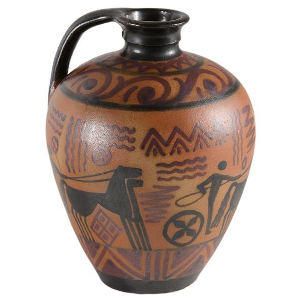 Small Glazed Grecian-style Vase with Chariot, Ciboure Pottery, France, 1925