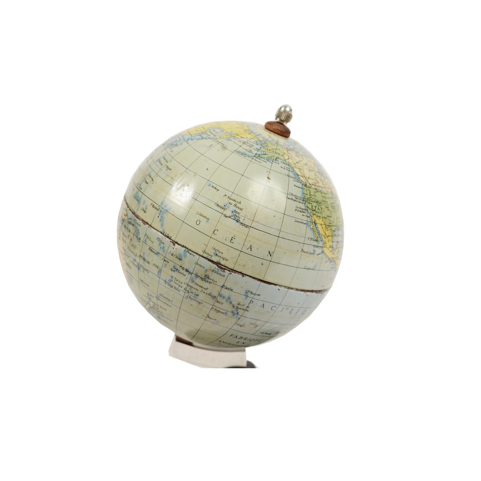 British Small Globe Made of Lithographed Tin, Early 1950s