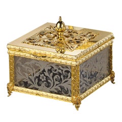 Small Gold and Glass Square Box with Lid