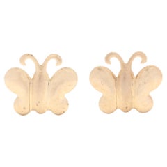 Vintage Small Gold Butterfly Stud Earrings, 14K Yellow Gold, Length 1/4 Inch, Light 
