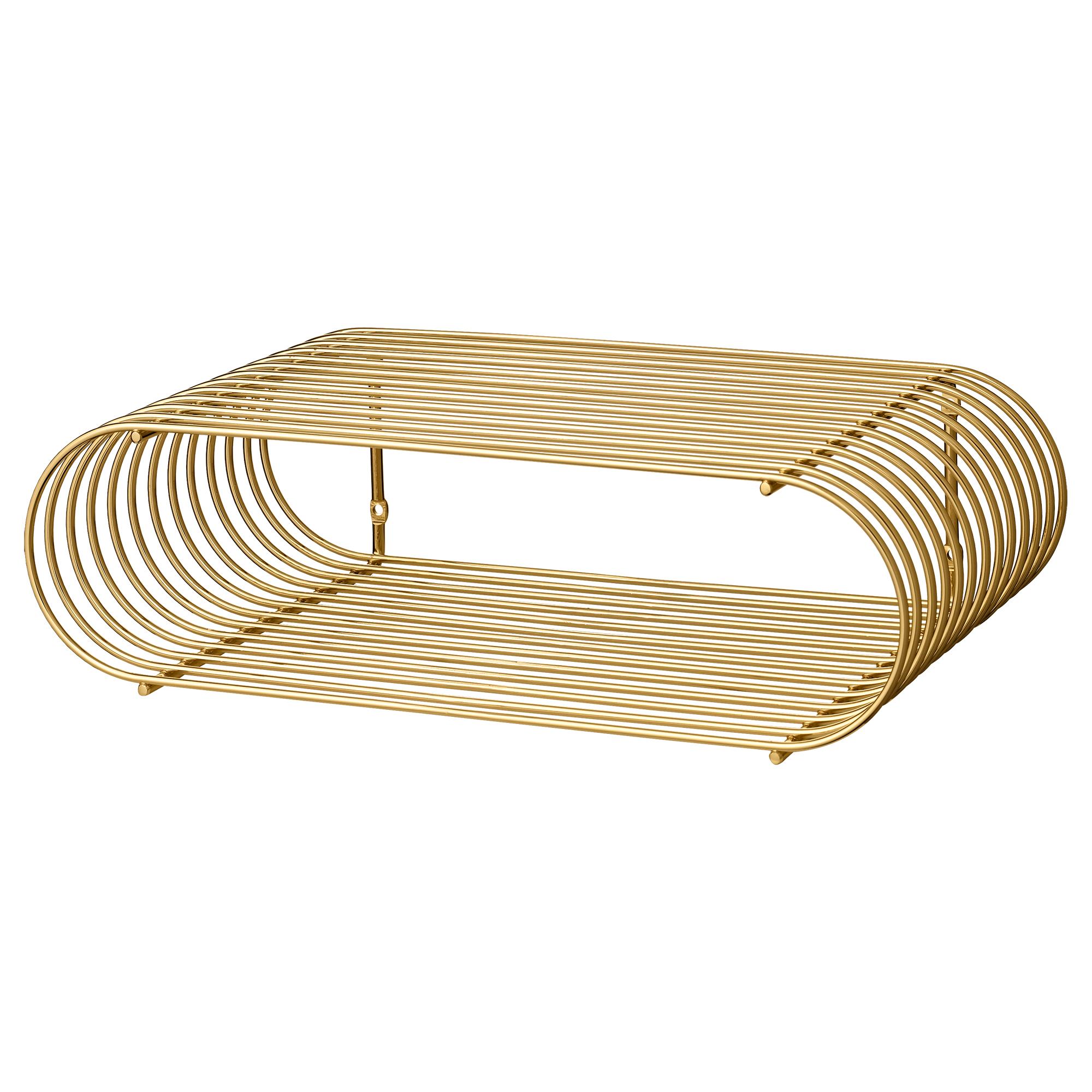 Small gold contemporary shelf
Dimensions: L 40.4 x W 25.3 x H 12 cm 
Materials: Steel.
Also available in black and silver.


It is not always easy to determine what makes a design become an icon, but it seems the Curva shelf has accomplished