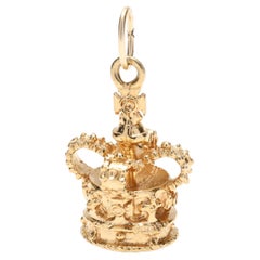 Small Gold Crown Charm, 14k Yellow Gold, British Crown Charm