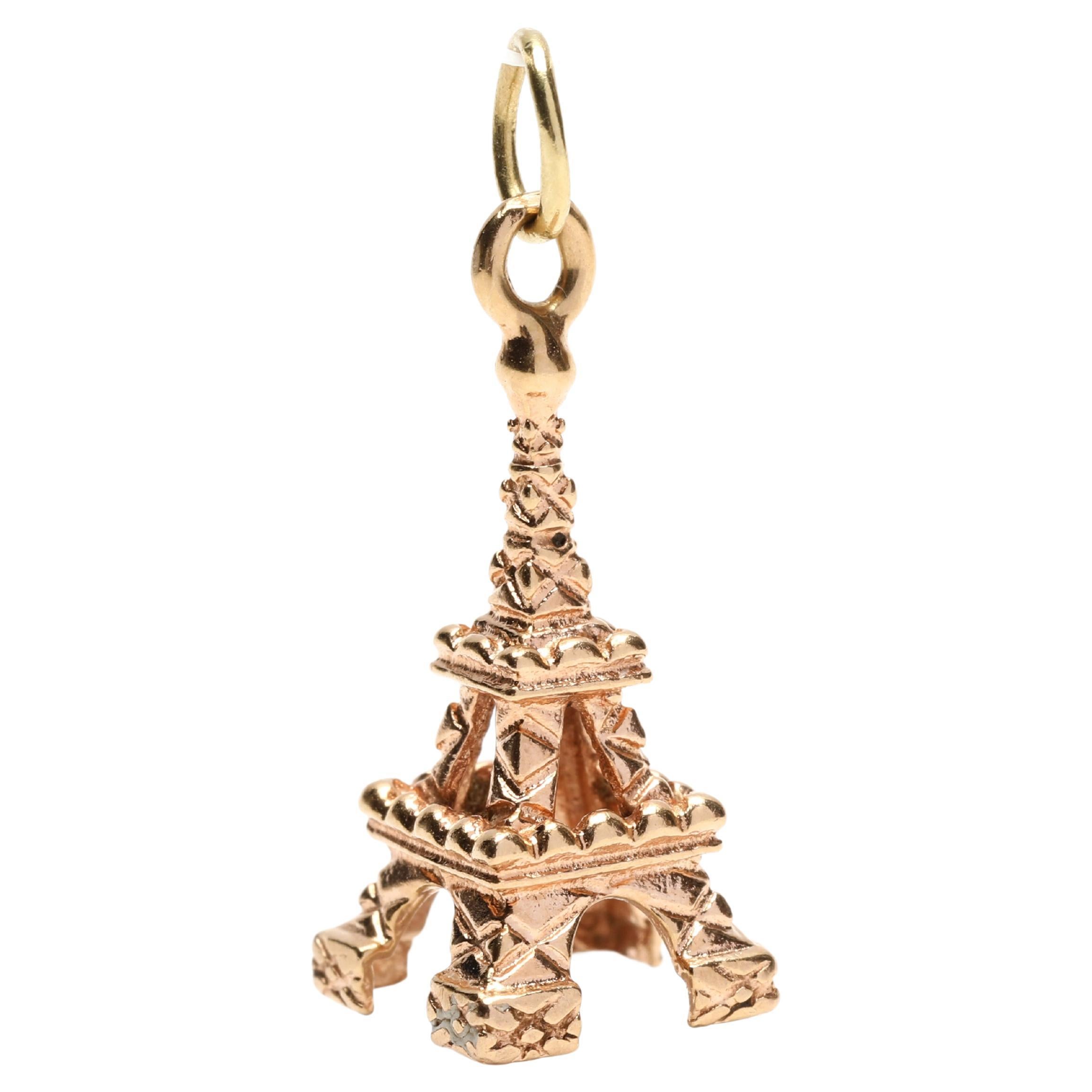 Small Gold Eiffel Tower Charm, 18k Yellow Gold, Gold Paris For Sale