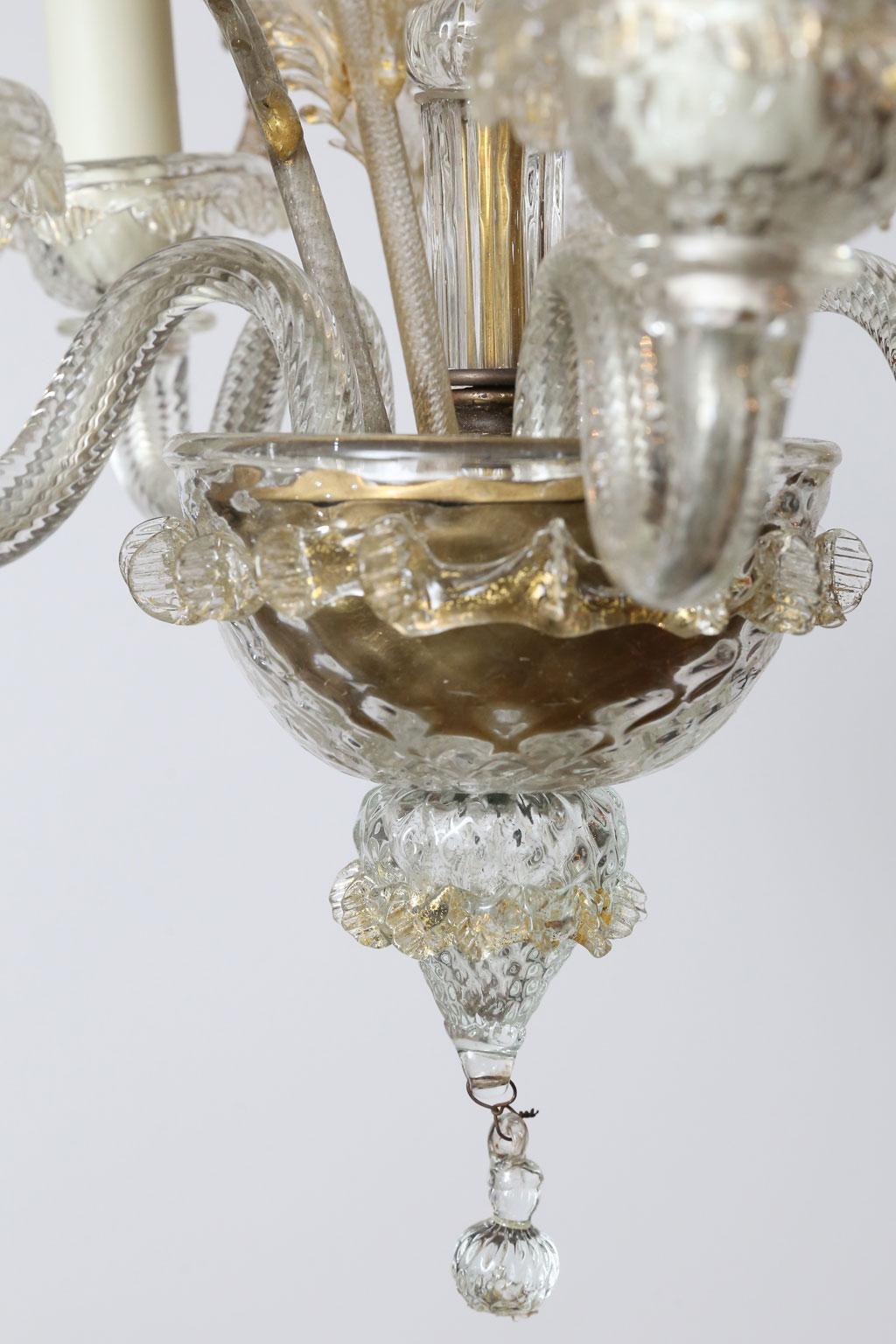 Hand-Crafted Petite Gold-Flecked Italian Murano Chandelier