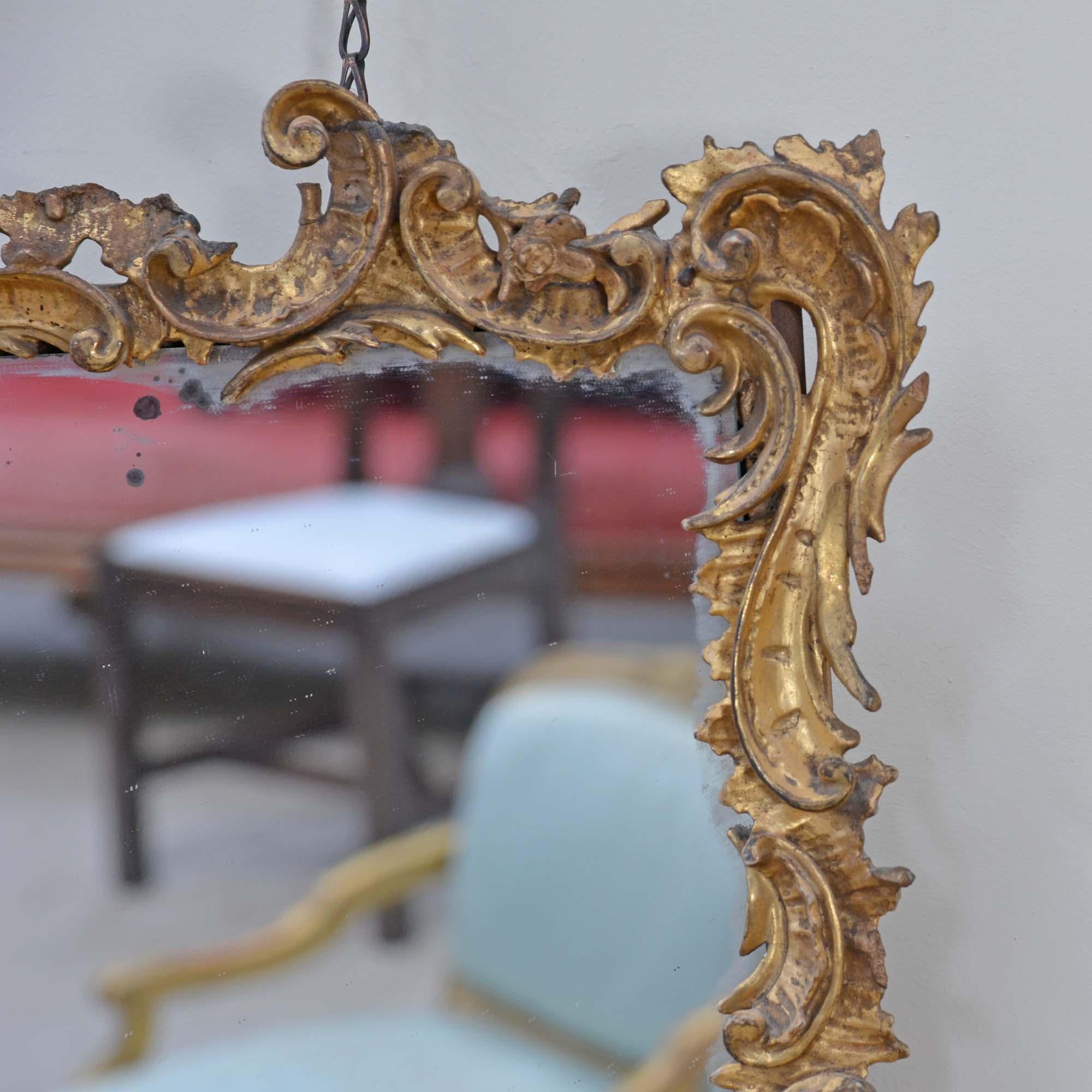 Small gold Georgian carved giltwood hanging mirror In Good Condition In Castle Douglas, GB