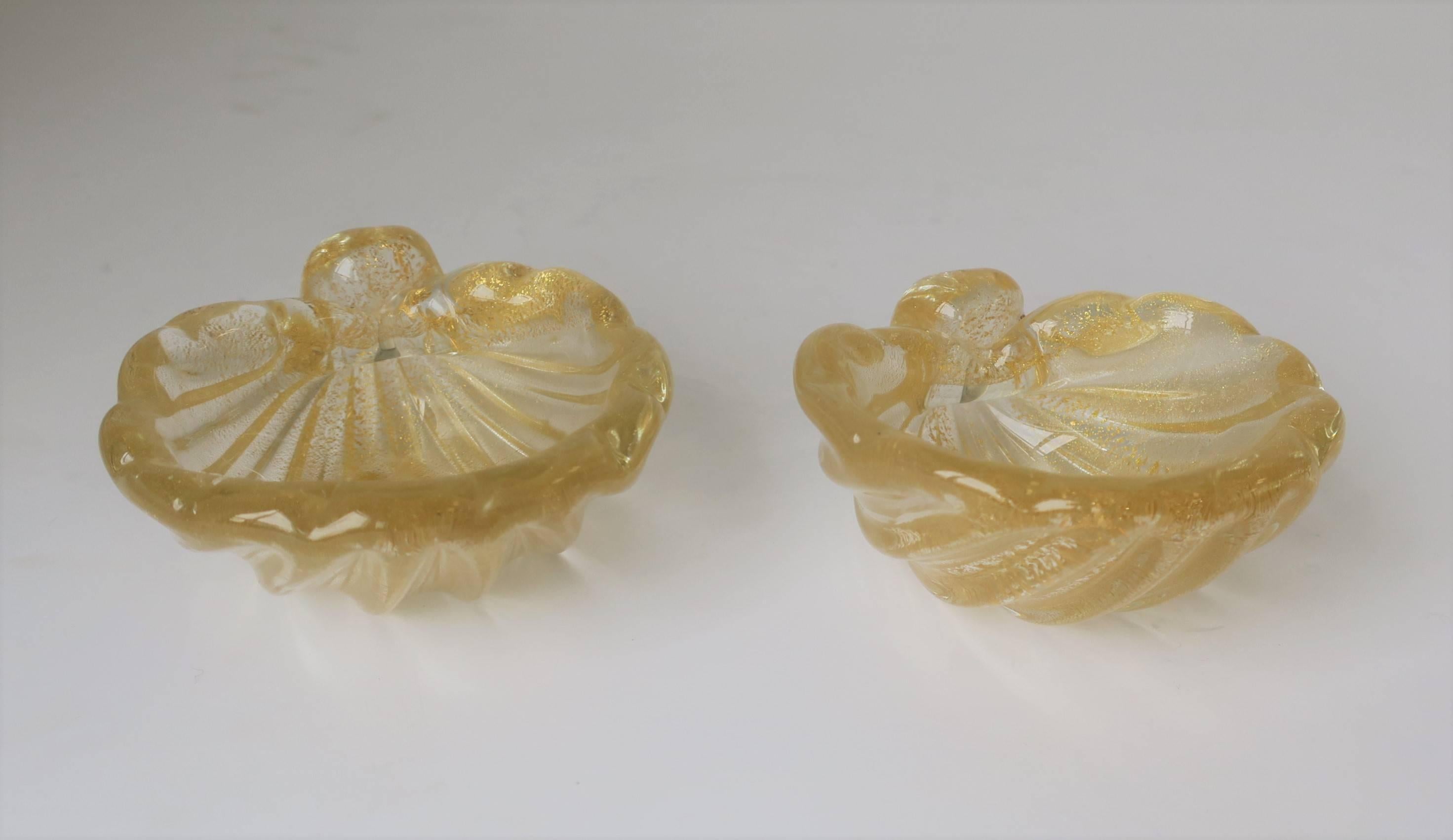 Italian Murano Gold Art Glass Seashell Form Bowl Jewelry Dish 12