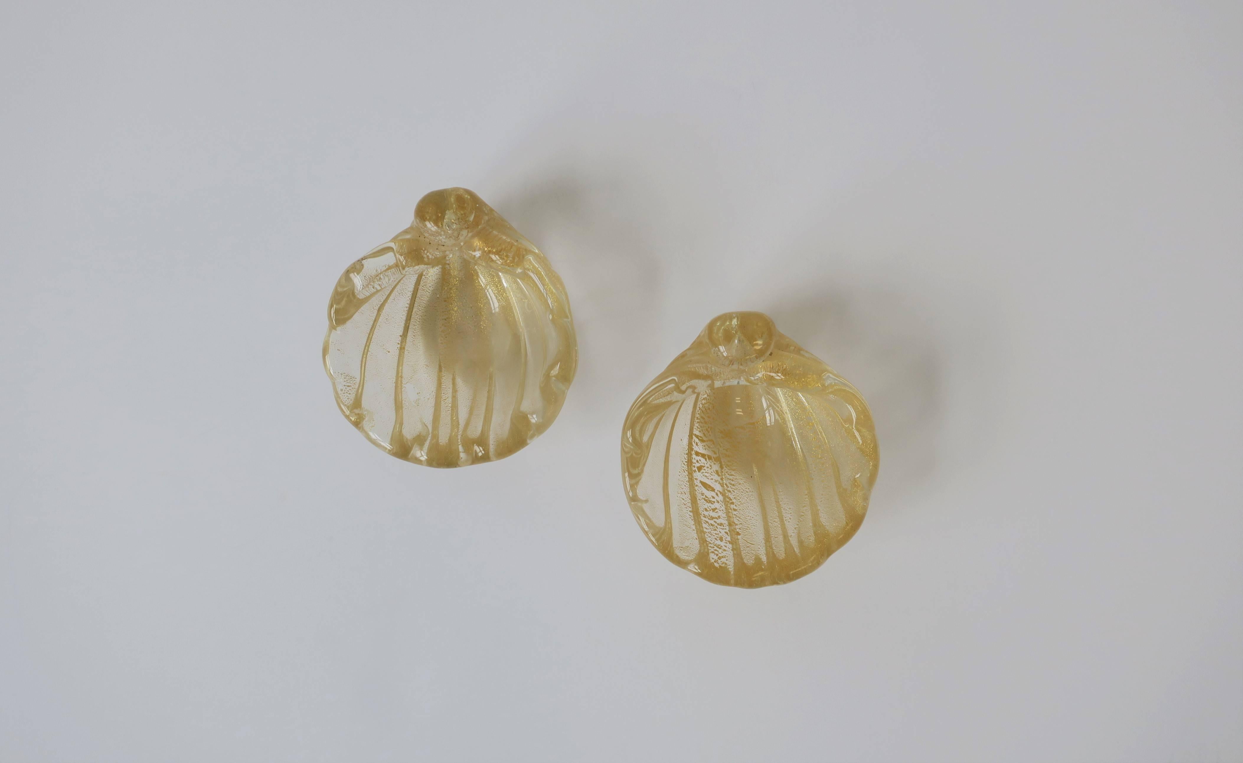 Italian Murano Gold Art Glass Seashell Form Bowl Jewelry Dish 3