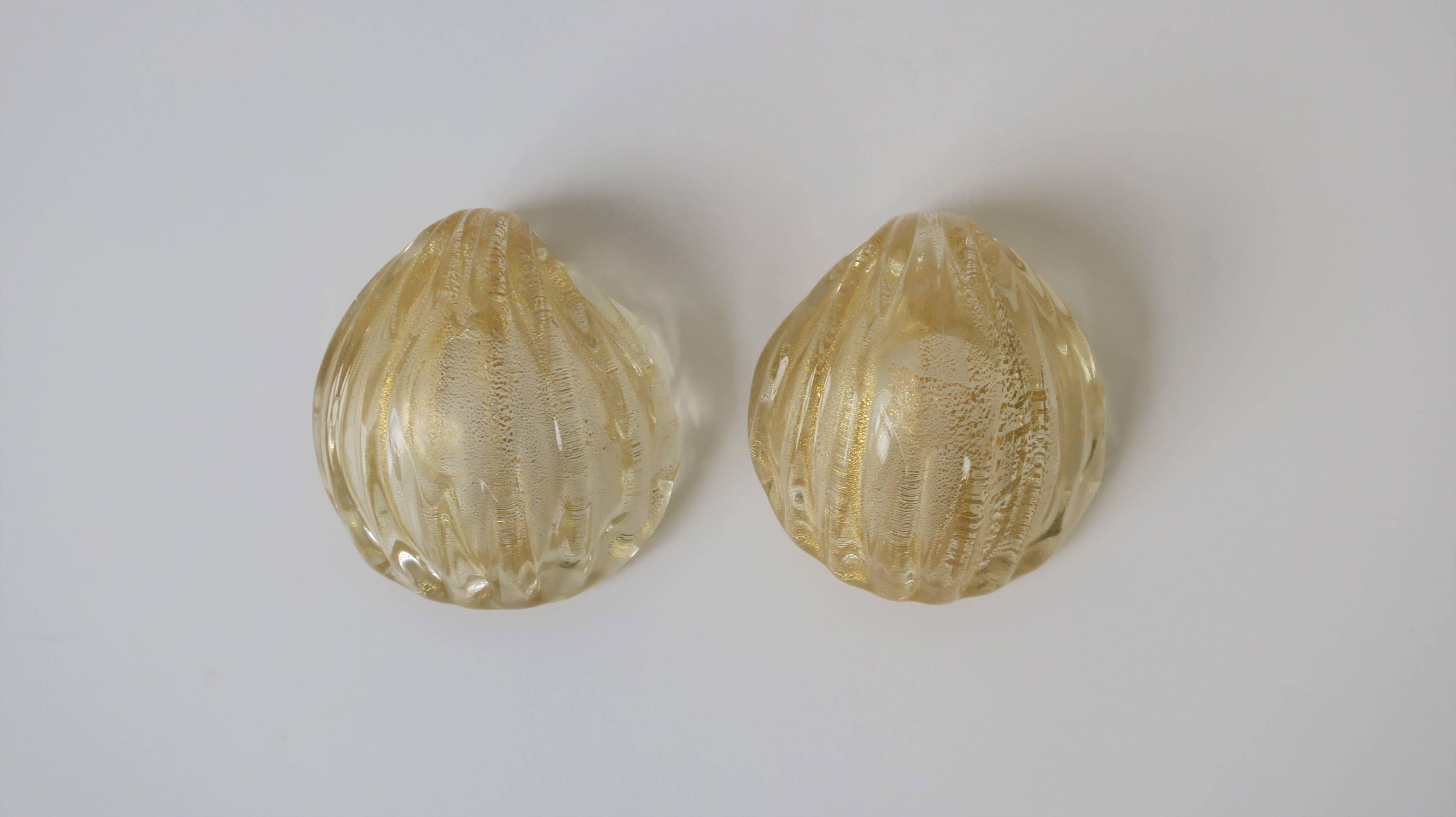 Italian Murano Gold Art Glass Seashell Form Bowl Jewelry Dish 13