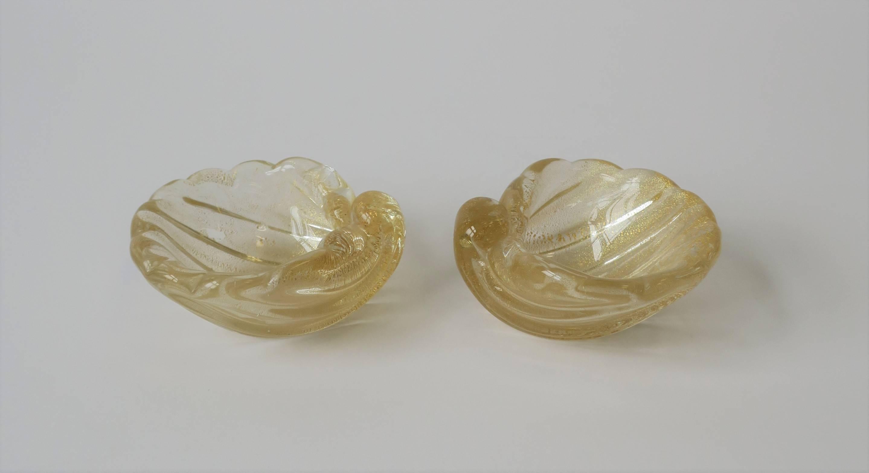 Italian Murano Gold Art Glass Seashell Form Bowl Jewelry Dish 9