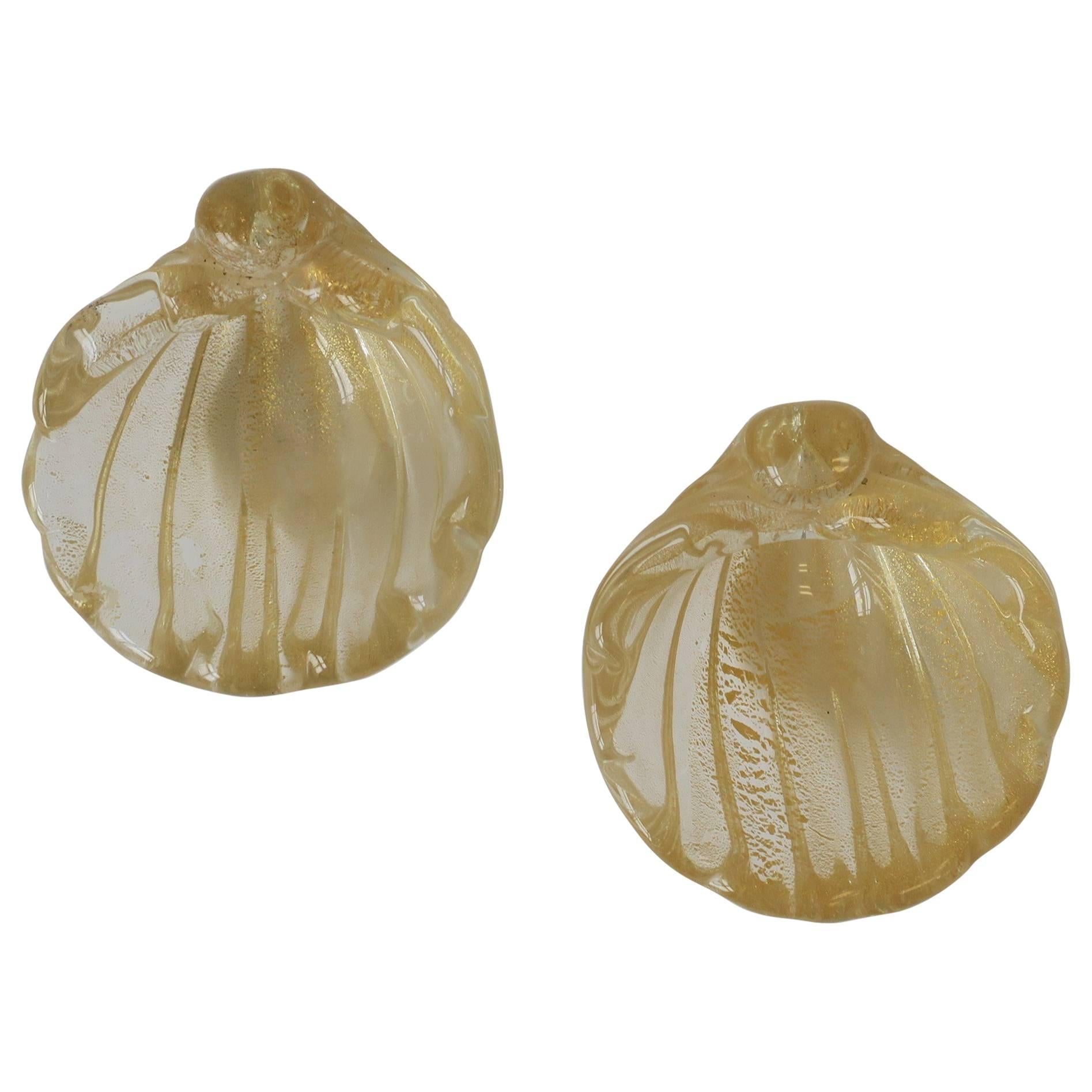 Italian Murano Gold Art Glass Seashell Form Bowl Jewelry Dish 14