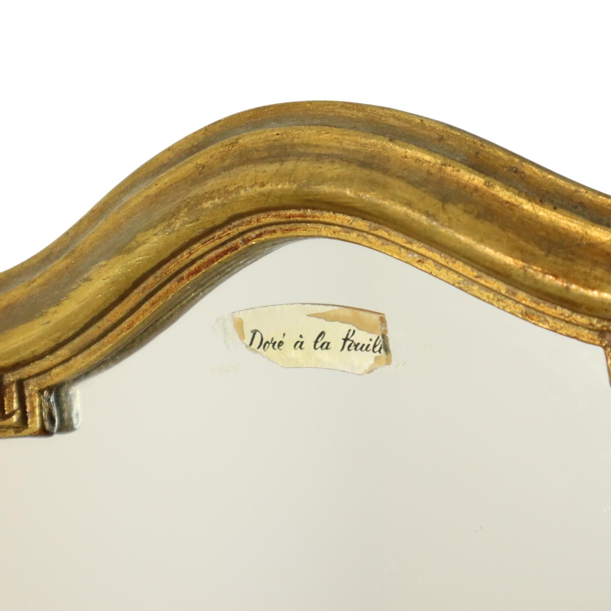 Pequeño Espejo Barroco Dorado Hoja de Oro Francia Clásica Años Sesenta Francés en venta