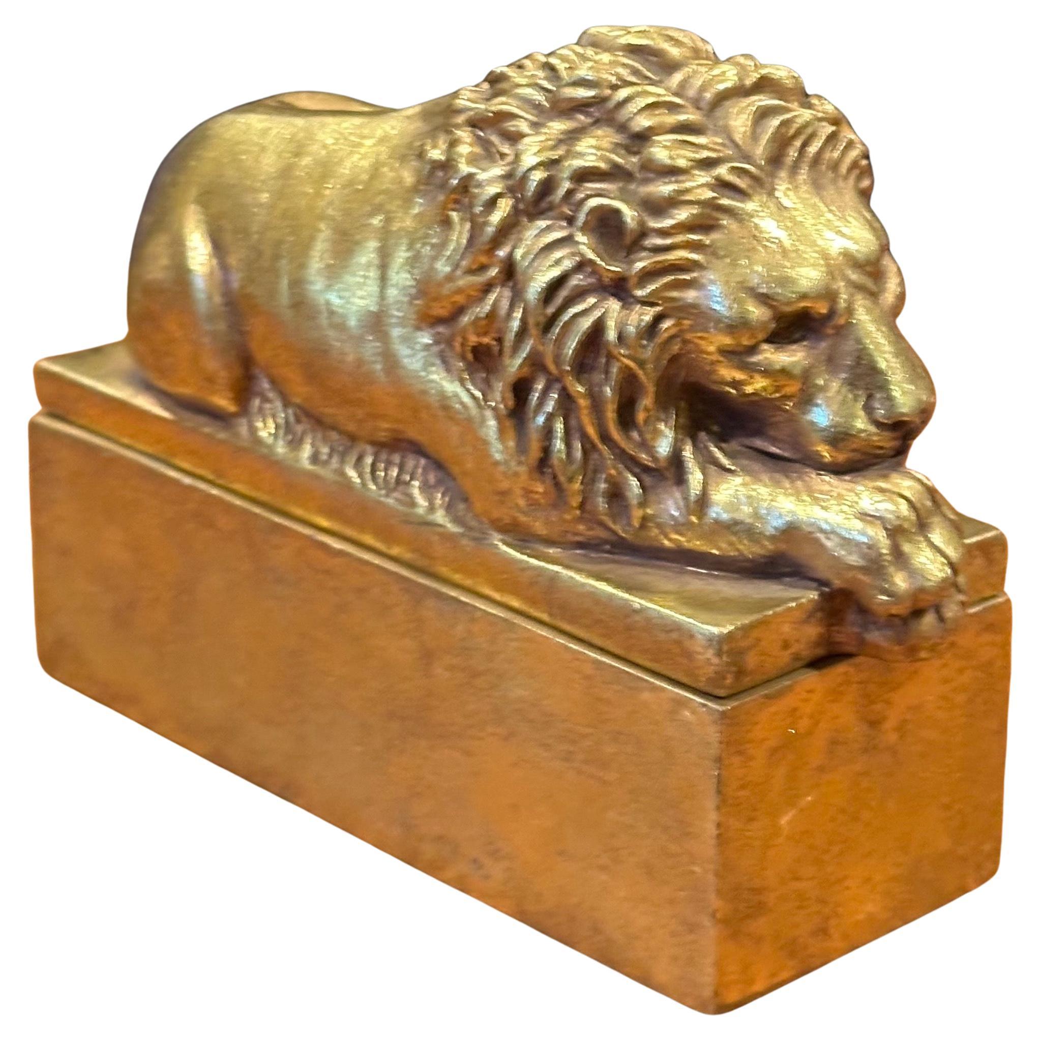 Italian Small Gold Lion Trinket Box in the Style of by Antonio Canova