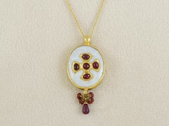 Small Gold opal pendant inlaid with rubies  Antique indian jewellery