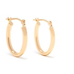 Small Gold Oval Huggie Hoop Earrings, 14k Yellow Gold, Plain