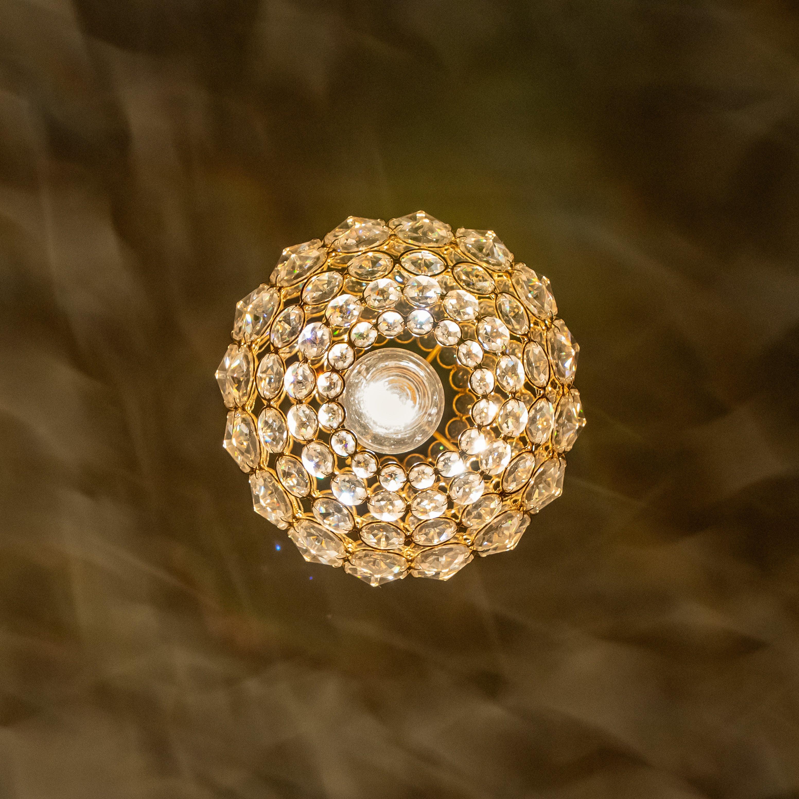 Small Gold-Plated Brass and Crystal Pendant Lamp from Palwa, 1960s 7