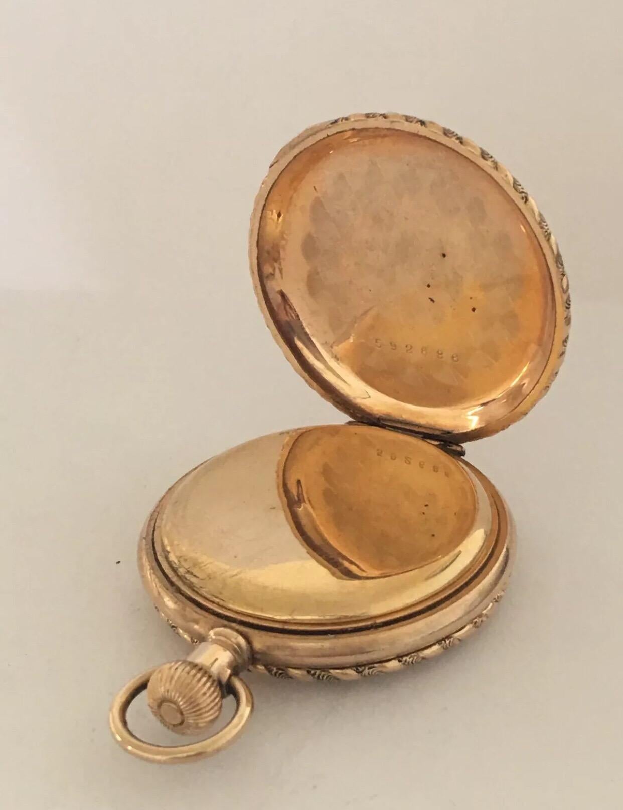 Women's or Men's Small Gold-Plated Full Hunter Engine Turned Cased Waltham Antique Pocket Watch