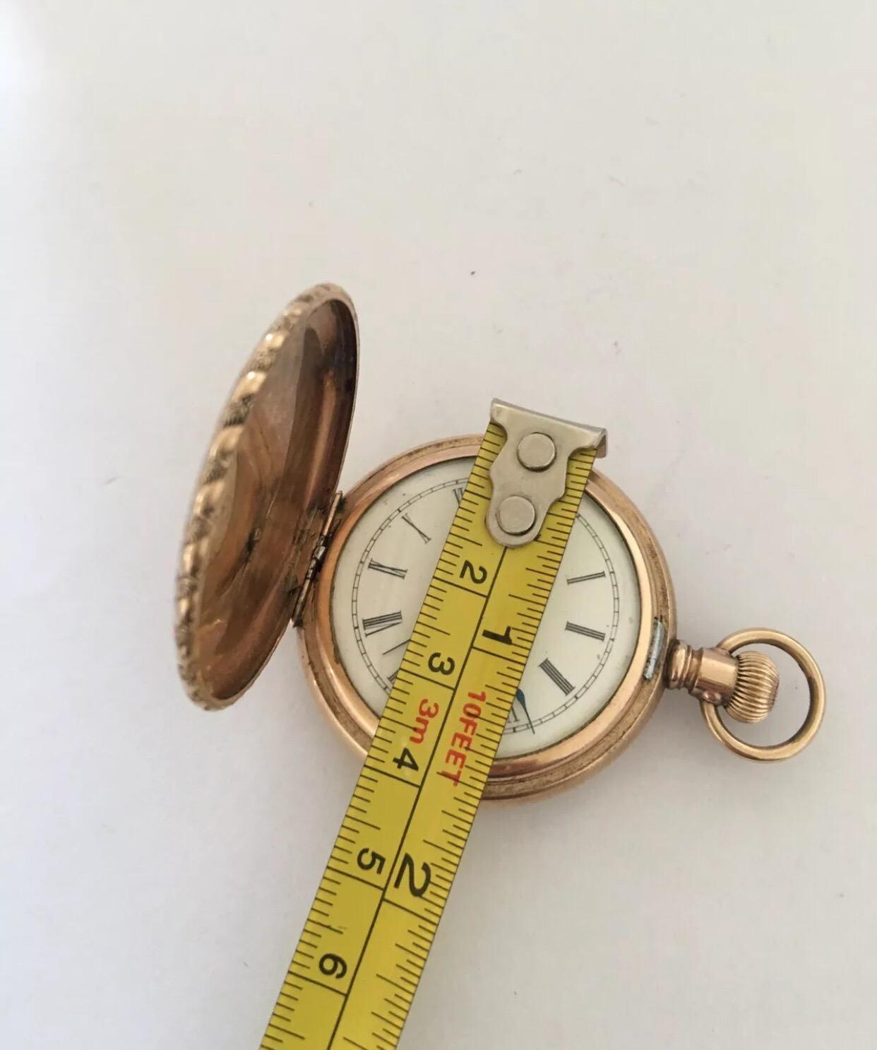 Small Gold-Plated Full Hunter Engine Turned Cased Waltham Antique Pocket Watch 3