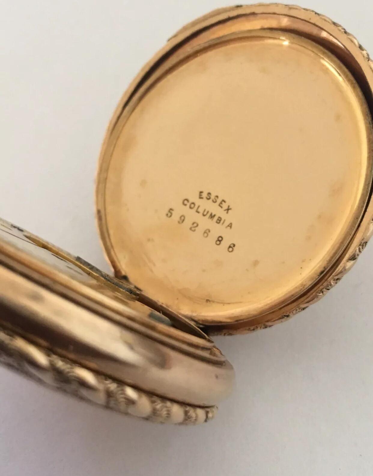 Small Gold-Plated Full Hunter Engine Turned Cased Waltham Antique Pocket Watch 5