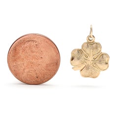 Small Gold Shamrock Charm, 14k Yellow Gold, Four Leaf Clover