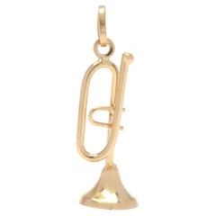 Small Gold Trumpet Charm, 18k Yellow Gold, Musical Charm, Brass
