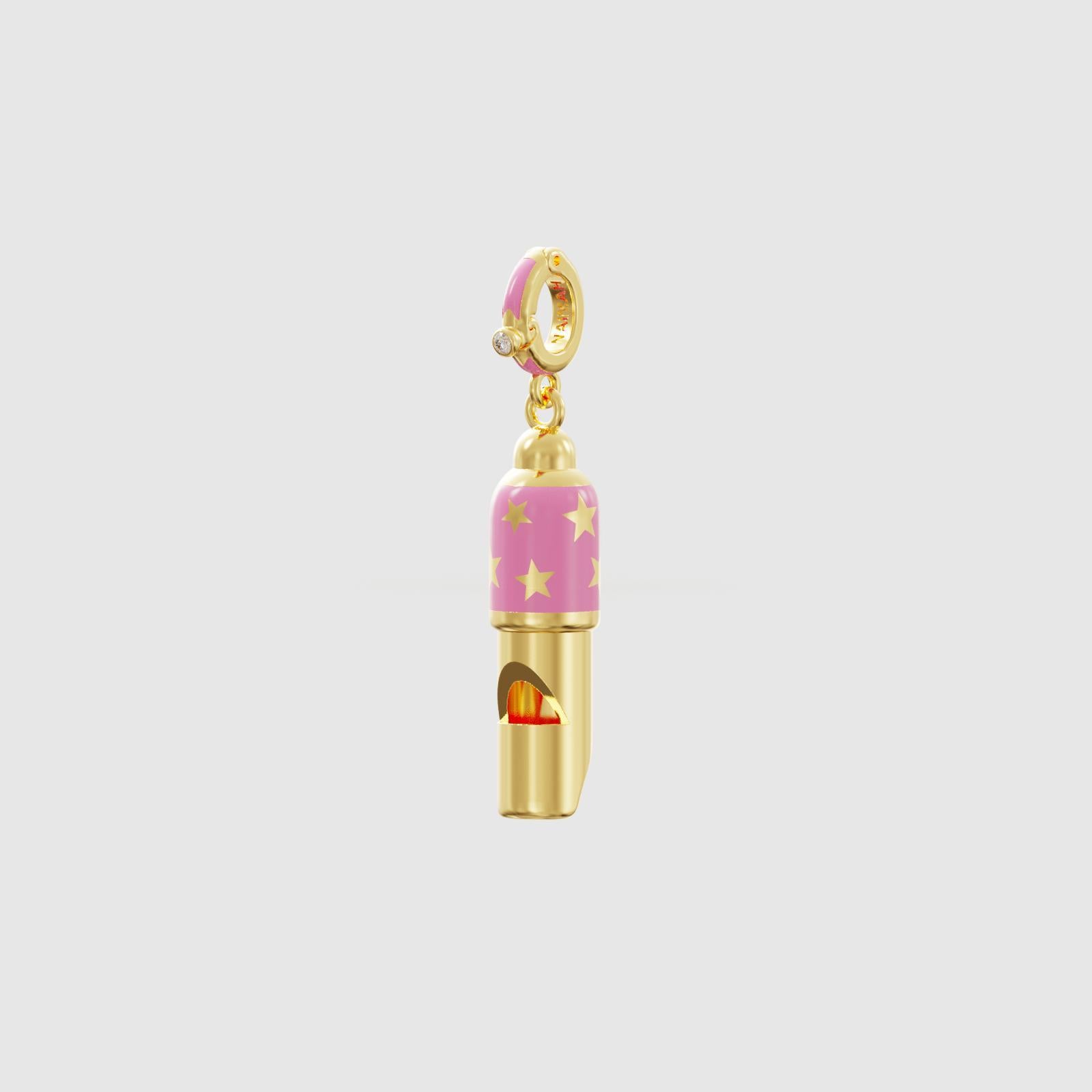 Kleine goldene Pfeifen-Anhänger-Halskette, rosa Emaille (Moderne) im Angebot
