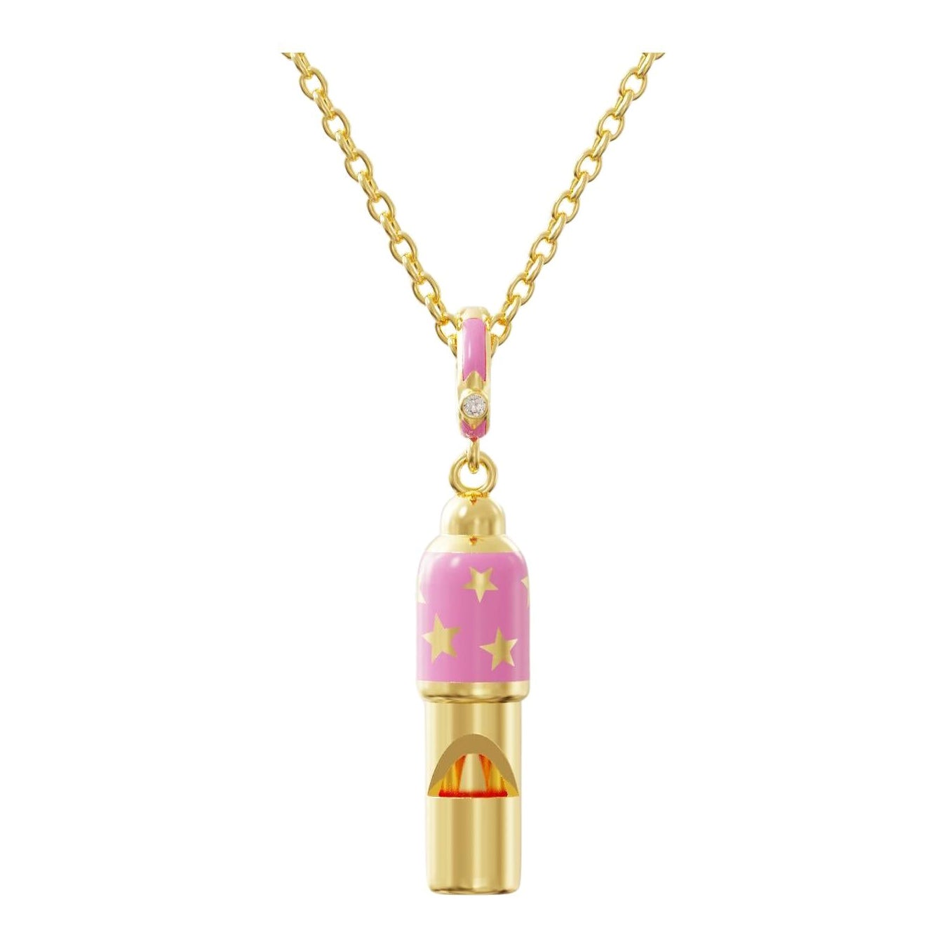 Kleine goldene Pfeifen-Anhänger-Halskette, rosa Emaille im Angebot