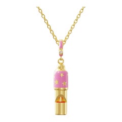 Kleine goldene Pfeifen-Anhänger-Halskette, rosa Emaille