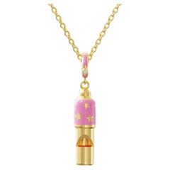 Small Gold Whistle Pendant Necklace, Pink Enamel